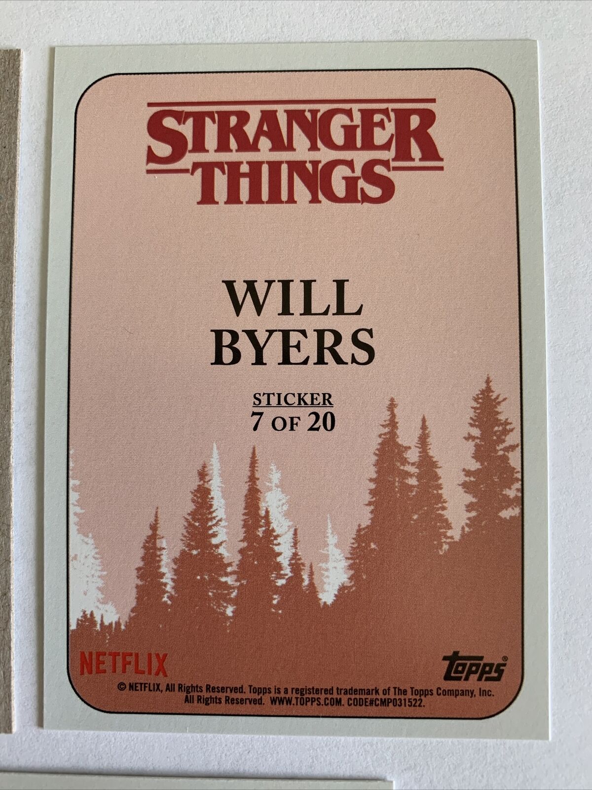 STRANGER THINGS Character Card & Stickers WILL BYERS ST-7, 7 of 20 & 7 of  10