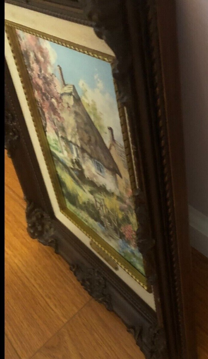 VINTAGE MARTY BELL ARBOR COTTAGE Print Canvas Signed Framed