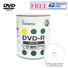 100-Pack Smartbuy Blank DVD-R DVDR 16X 4.7GB White Top Recordable Media Disc