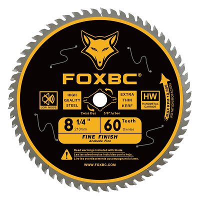 8-1/4 Inch Table Saw Blade 60 Tooth Fine Finish Wood Cutting with 5/8'' Arbor, Di