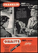 1950 Benjamin Franklin Lighting Kite Ohmite Rheostats Resistors Vintage Print Ad