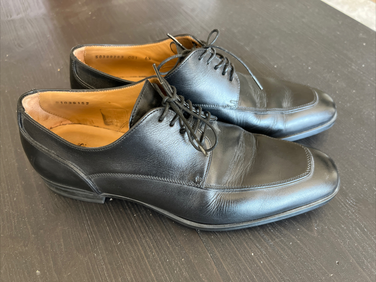 SAOLA Abito mocassino punta Hugo Boss 6.5 ITALIA pelle nera scarpe da uomo derby