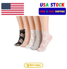 5 Pairs Sheer Lace Ankle Socks,Lace Socks Women Fishnet Ankle Floral Mesh Sock