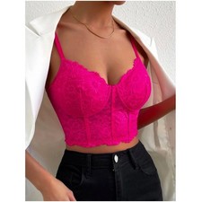 Fuchsia Pink Floral Lace Corset Top Bustier Camisole LC-A4079 99 