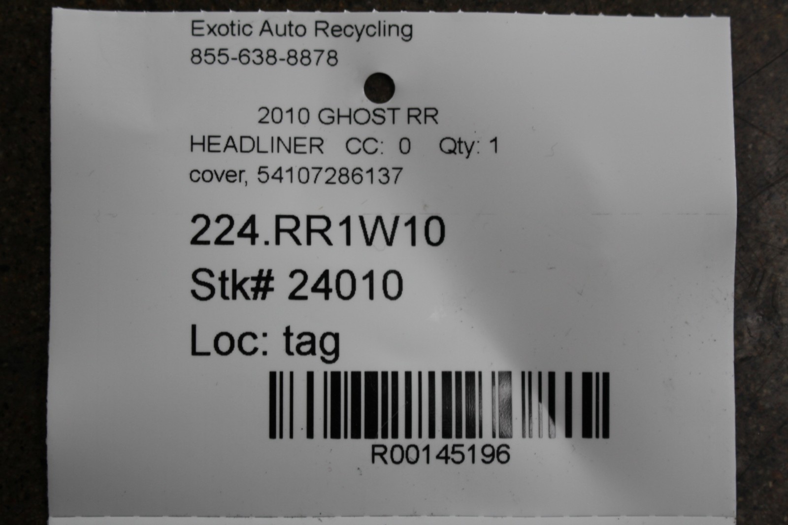 Rolls Royce Ghost, Headliner Cover, Used, P/N 54107286137