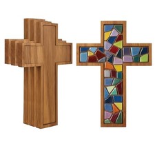 Colingmill 4 Piezas Cruces de Madera de Acacia para Artesanía 9 x 12 Cruz de Madera Sin Acabar