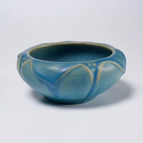 Rookwood Arts and Crafts Pottery Matte Blue Low Bowl Jardiniere 4.5"dia