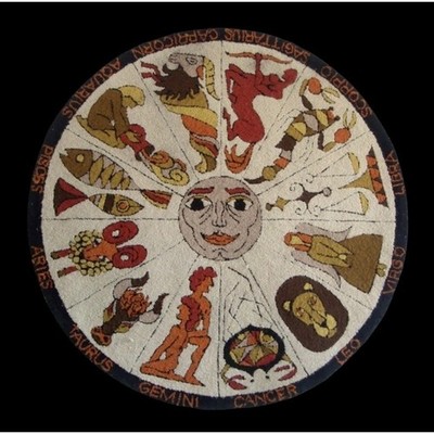 Vintage Zodiac Celestial Astrology Wallhanging 5 Foot Round Hooked Rug