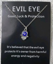Evil Eye Good Luck And Protection Pendant Silvery Necklace Card Included 3/4"