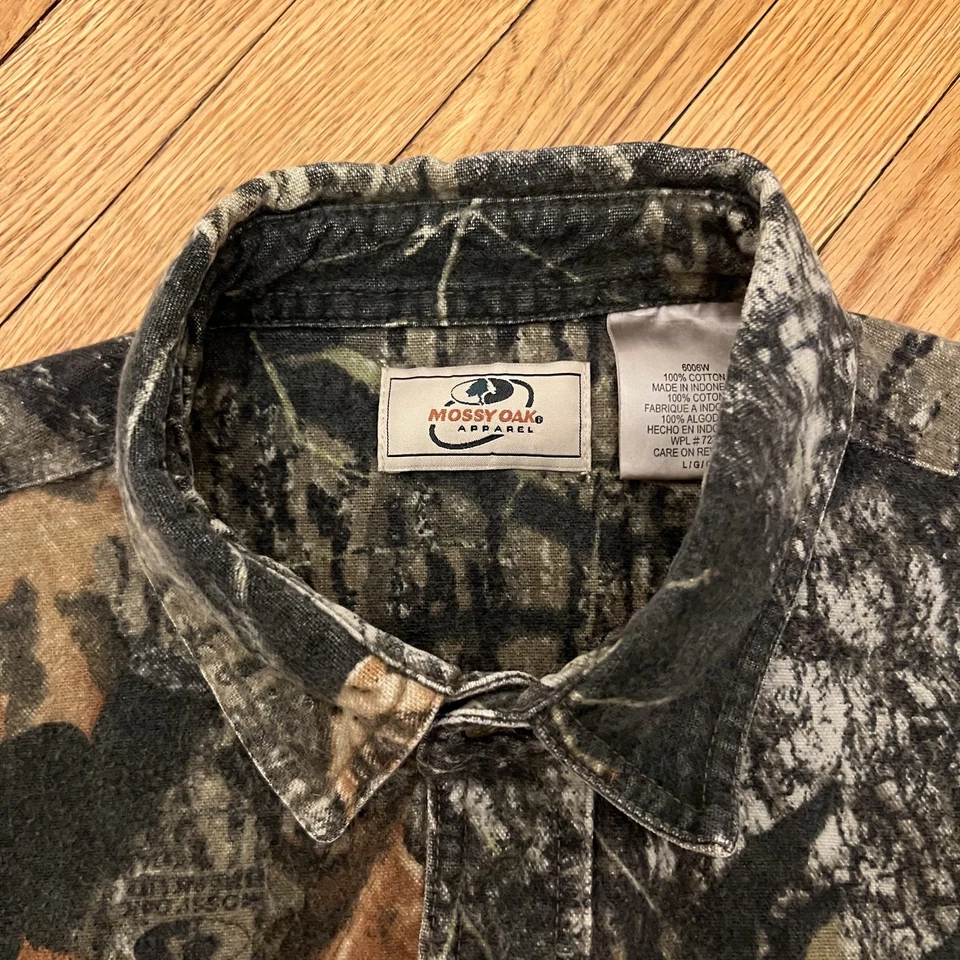 Vintage Mossy Oak Camo Shirt Men L Button Up Chamois Forest Hunting Outdoors - Image 3 of 4