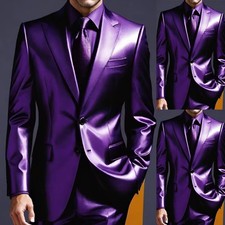 Purple Satin Peak Lapel Men's Suit Chic Boutique Business Formal 2 Pieces Jacket