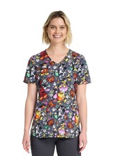 Scrubstar Women  s Candy Fun V-Neck Scrub Top Mickey Halloween Size XL