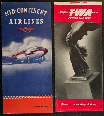 Two 1945 Airline Pamphlets, TWA, and Mid-Continent Airlines