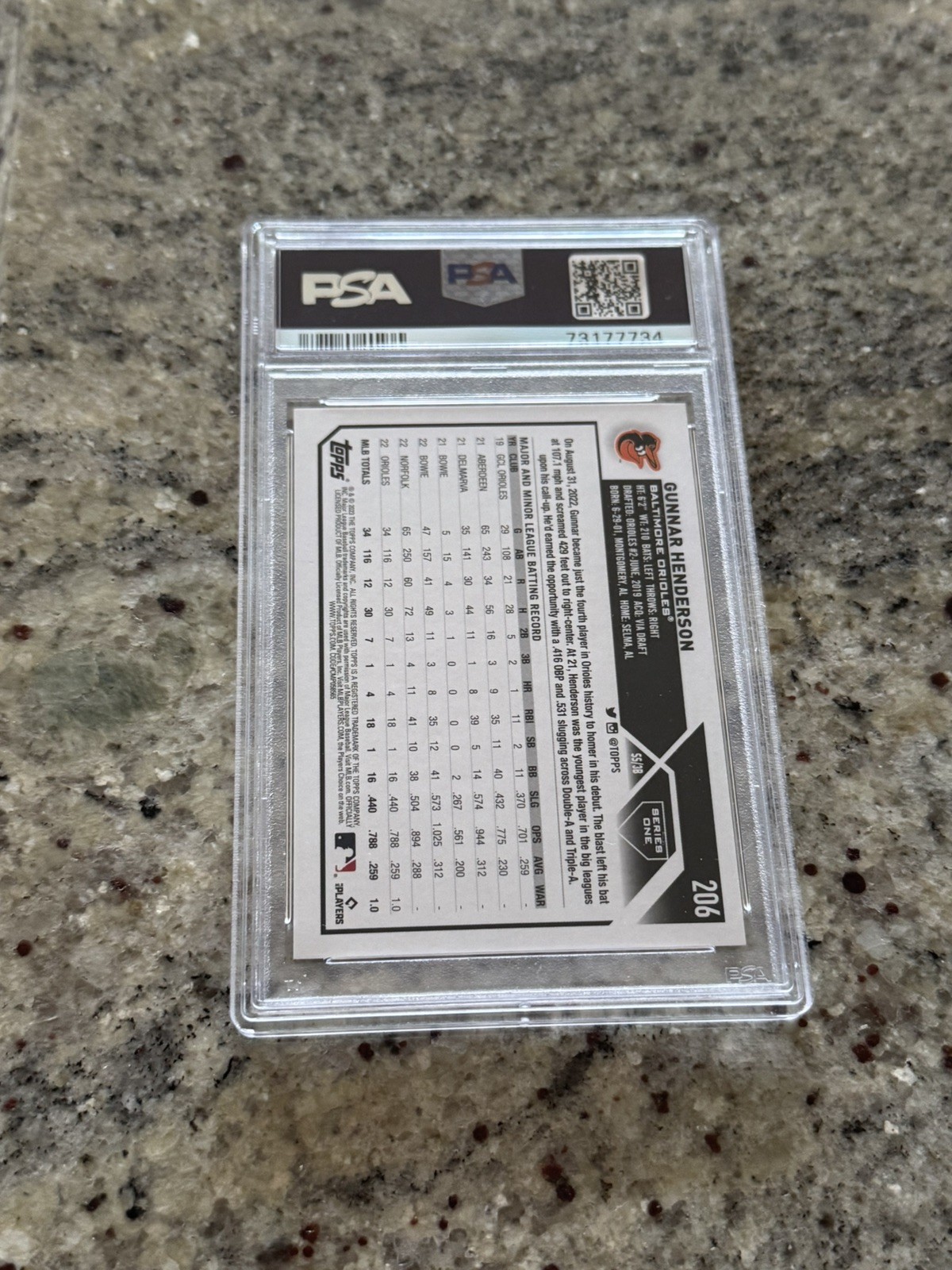 2023 Topps Series 1 - Gunnar Henderson #206 Gold Foil (RC) ROOKIE PSA 10 💎 mint view 2