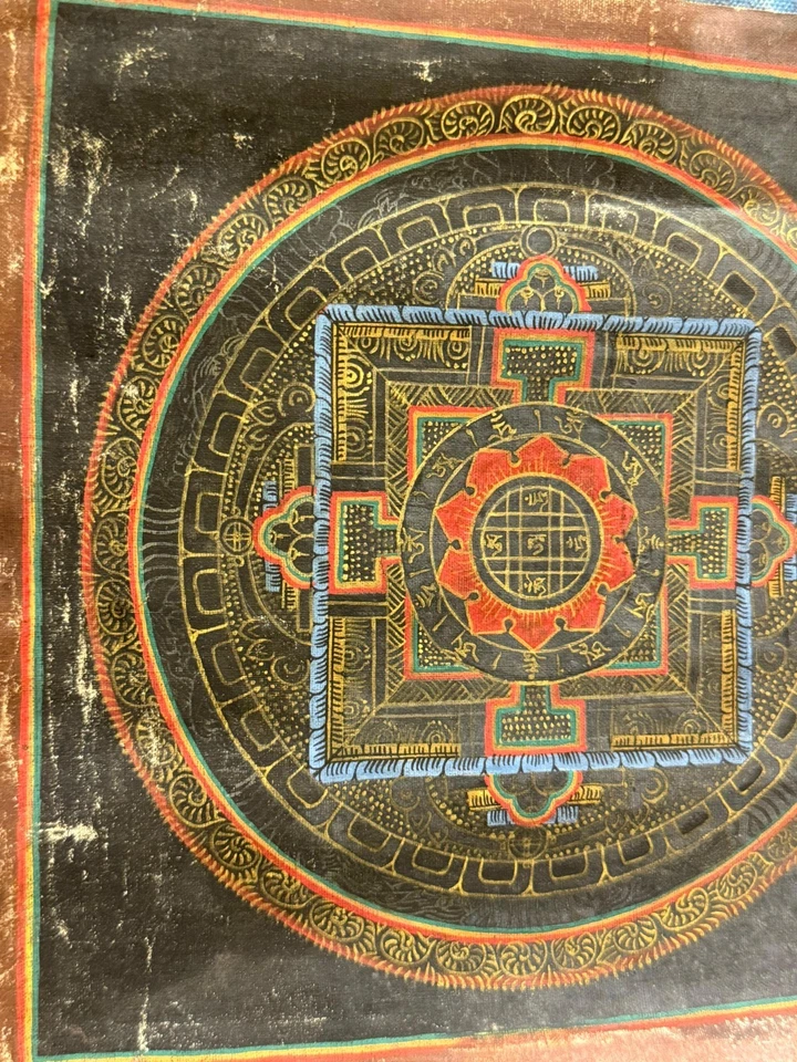 Antiguo mandala budista tibetano Thangka pintado a mano escritura posterior Foto 4 de 4