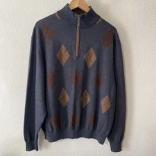 Scott Barber Sweater Mens XXL  Merino Wool 1/4 Zip Diamond Gray Old Money Fitted