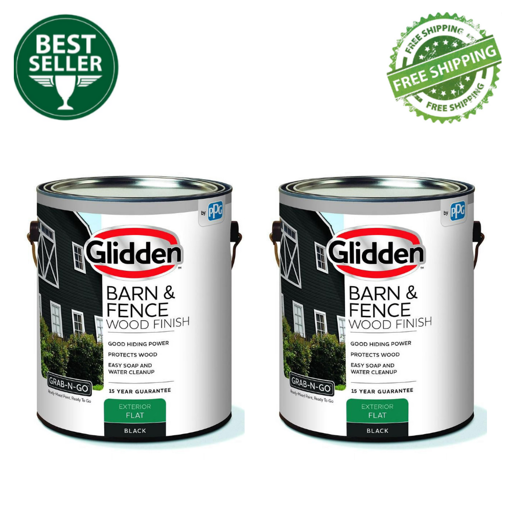 2 Pack Glidden Grab-N-Go Barn & Fence Wood Exterior Paint Flat, Black, 1 Gallon