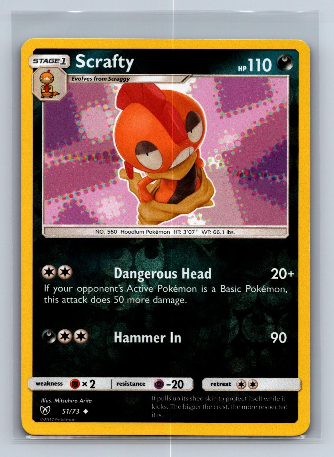 Scrafty 51/73 Uncommon Shining Legends Pokemon Reverse Holo NM/M 729-42