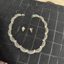 Silvertone Necklace  Earrings Set