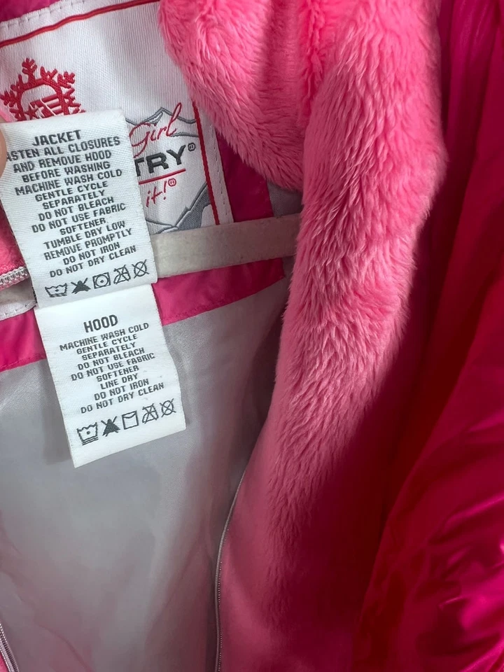 Abrigo Chaqueta con Capucha Free Country Piel Sintética Niñas Talla XL (16) Rosa Exterior Invierno Foto 4 de 4