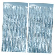 Fringe Backdrop, 3.2x8.2ft Shining Foil Tinsel Curtains, 2 Pack Light Blue