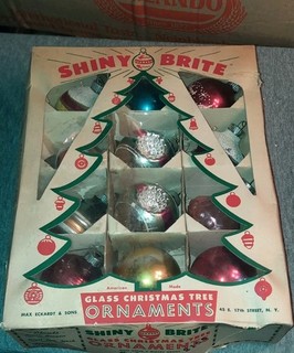 VTG 1950s Mixed Set 12 Glass Christmas tree Ornaments Shiny Brite GLASS W/BOX