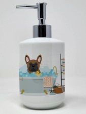 Brown French Bulldog in Bathtub Ceramic Soap Dispenser Hand Soap Dispenser Pump