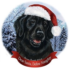 Holiday Pet Gifts Flat Coated Retriever Santa Hat Dog Porcelain Ornament