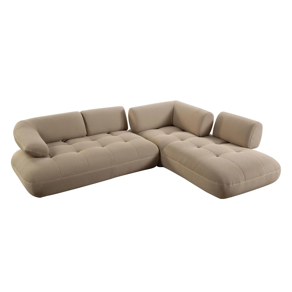 Sofá seccional tapizado de tela de malla ACME Carrick con 6 almohadas en beige Foto 3 de 4