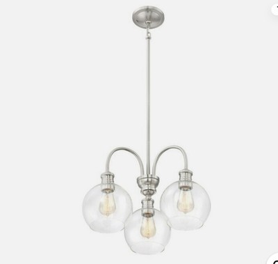 Quoizel, ''Soho'' Dimmable 3 -Light Nickel Industrial Chandelier Adjustable