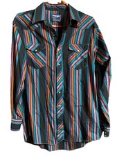 Wrangler Shirt Men's 16.5 Rainbow Western Cowboy Cut X-Long Tails Pearl Snap USA