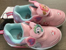 PAW Patrol Girls Pink Sneakers US 6 Hook Loop Adjustable Skye Everest Glitter