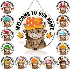 13 Set Interchangeable Highland Cow Welcome Sign 11.8 Inch Fall Thanksgiving ...