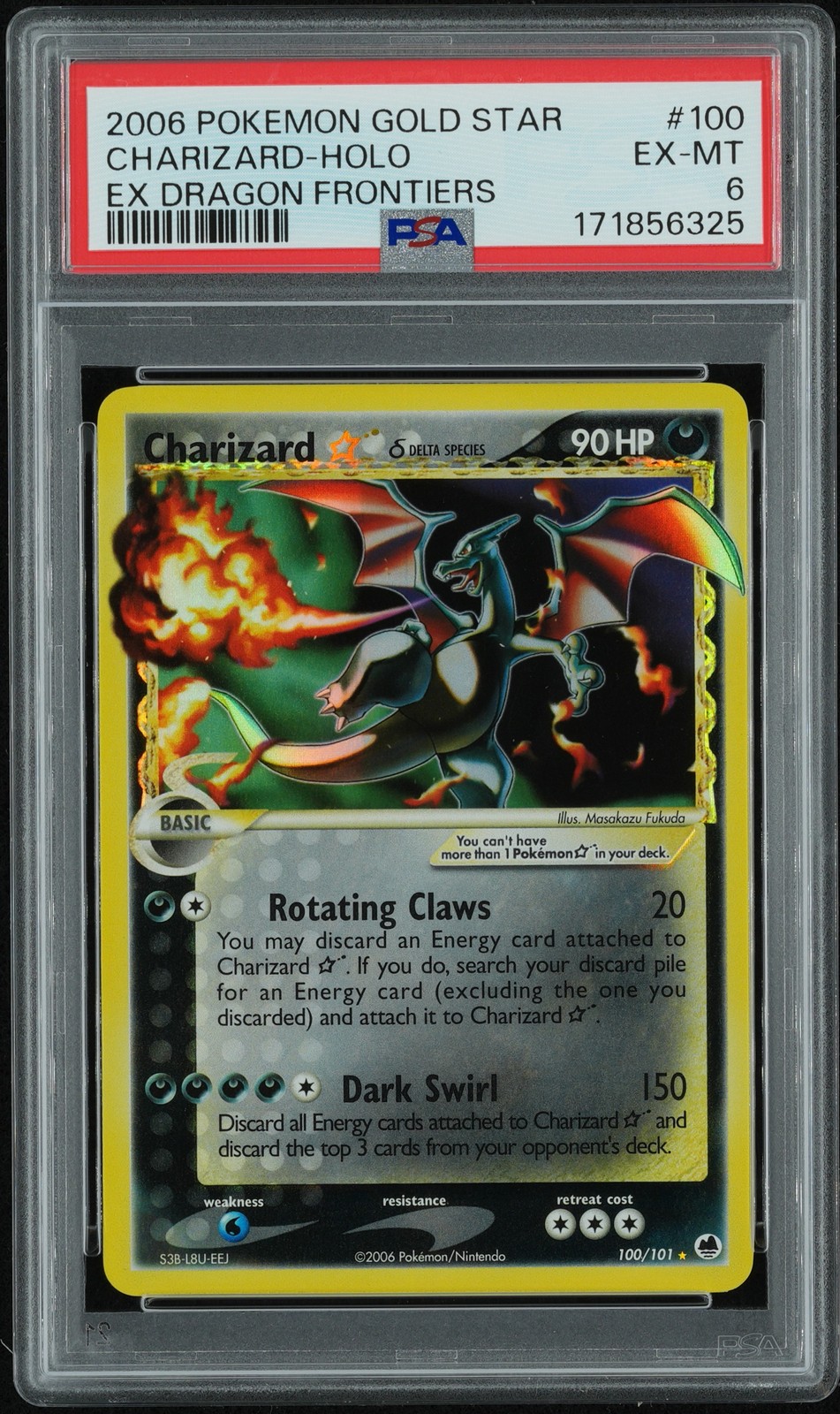 2006 POKEMON EX DRAGON FRONTIERS GOLD STAR #100 CHARIZARD-HOLO PSA 6
