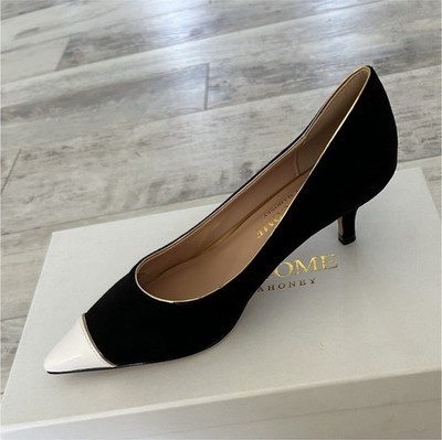 Things II Come Colorblock Black White Pointed Toe Slip On Kitten Heel Pumps 5M