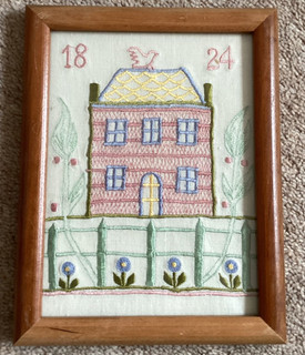 Georgisches gerahmtes kleines Sampler 1785 auf Leinenstoff