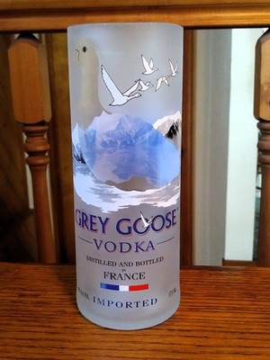 GREY GOOSE; ACL VODKA BOTTLE; MADE INTO A DRINKING GLASS; (Up-cycled); 375ML.