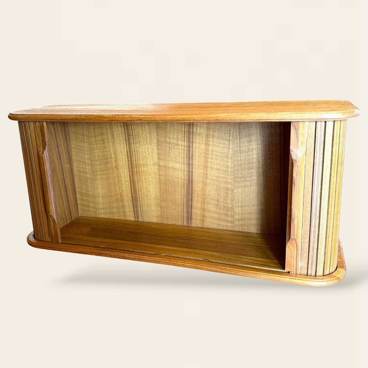 Vintage Eppco Teak Wood Tambour Door Storage Cabinet Wall Mount
