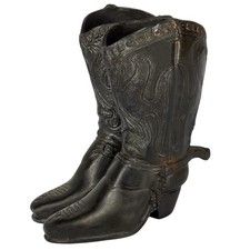Black Cowboy Boots Dodge Inc Metal Toothpick Holder Western Rodeo Shoe Spurs VTG
