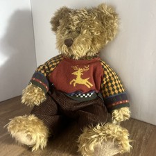 Russ Brown Bear Plush in Reindeer Sweater and Pants Named Medwin 14"