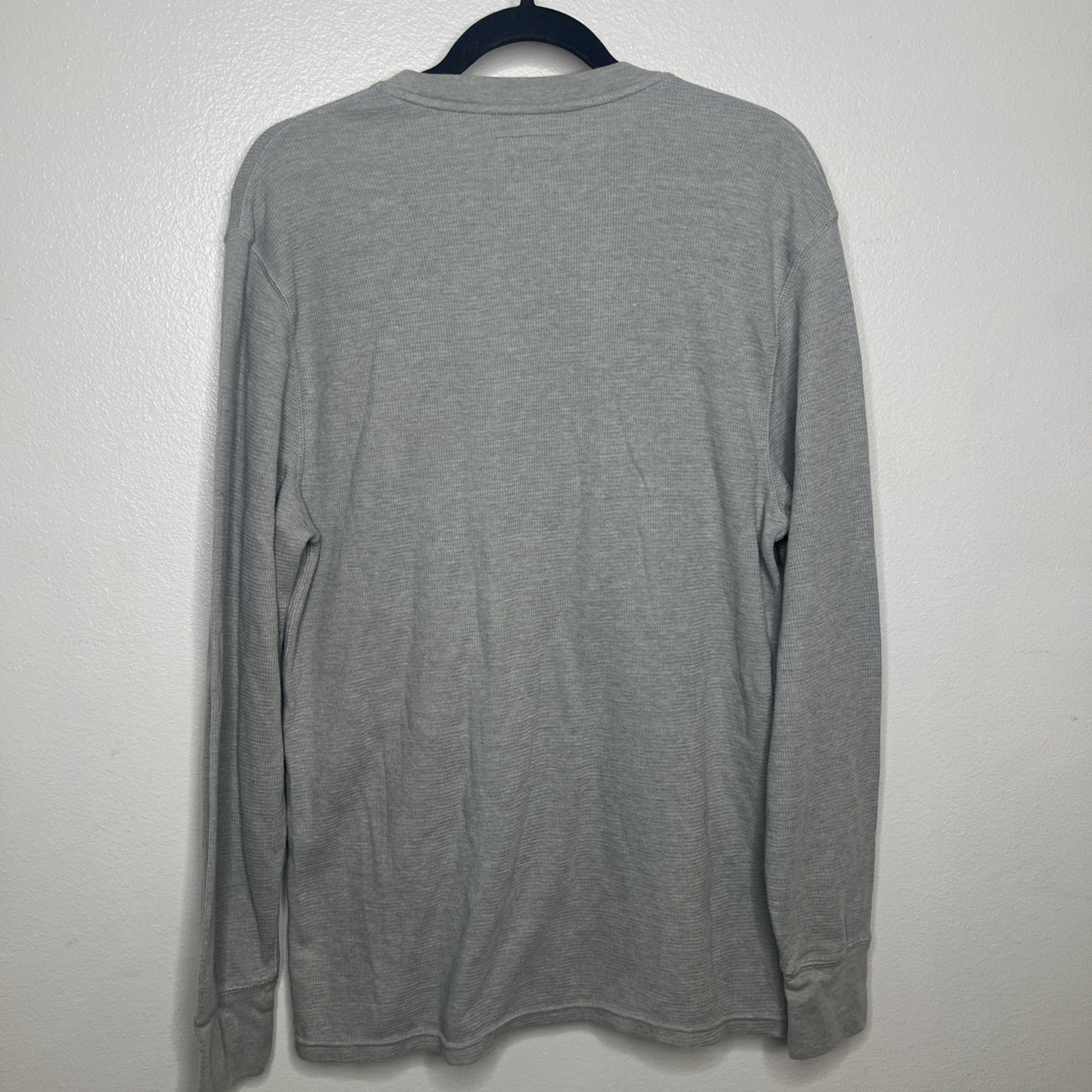 Polo Ralph Lauren Camicia Grigio Cialda Termica Manica Lunga Nero Pony Uomo Large