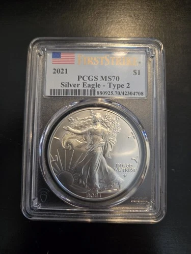 2021 Silver $1 American Eagle Type 2 PCGS MS 70 First Strike