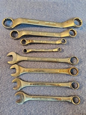 Vintage 70/80er etc. Industrie doppelseitiger versetzter Ring- & Kombinationsschlüssel x8