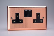 Varilight Brushed Copper 2-Gang 13A Double Pole Switched Socket