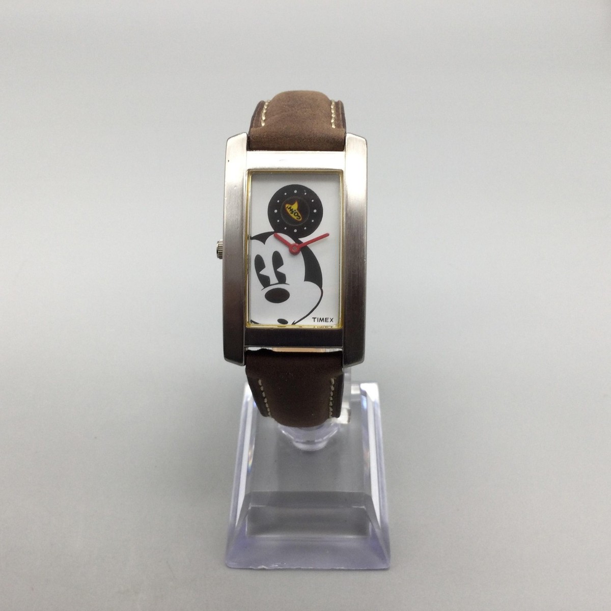 Timex Disney Mickey Mouse Tank Watch Women 25mm Brown Leather Band
