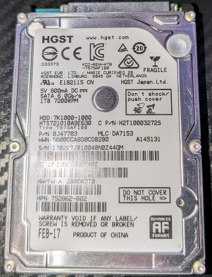 HGST (HTS721010A9E630) 7K1000-1000 1 TB 2.5" SATA III Hard Drive - Image 2 of 3