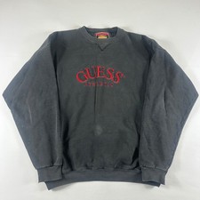 Vintage Guess Athletic Sweatshirt XL Black Embroidered Logo Crewneck Made in USA