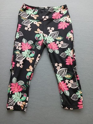 ZELOS Women's Athletic Leggings Size M Black Tropical Floral Stretch Stylish