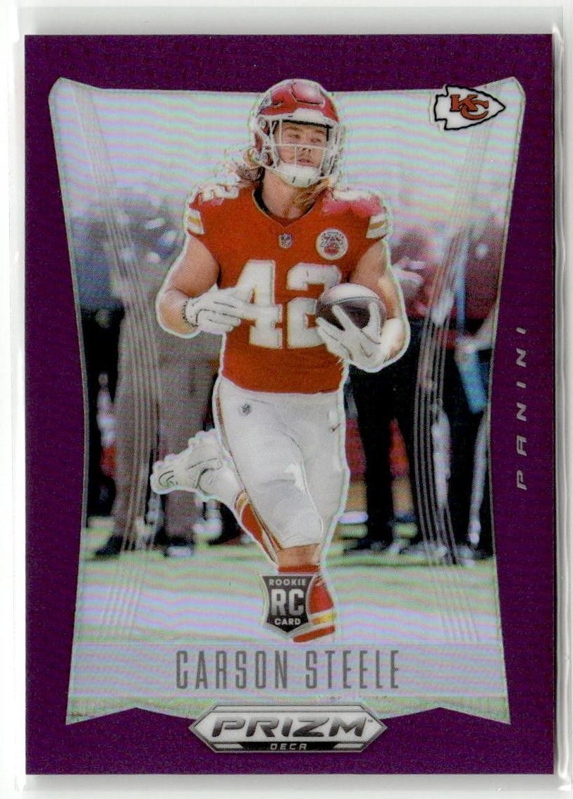 2024 Panini Prizm Deca #159 Carson Steele Purple Prizms RC #/99