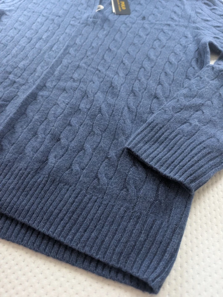 Nuevo con etiquetas Polo Ralph Lauren Azul Marino Tejido con Cable Suéter Lana Cachemira 1/4 Cremallera Clásico XL Foto 3 de 4